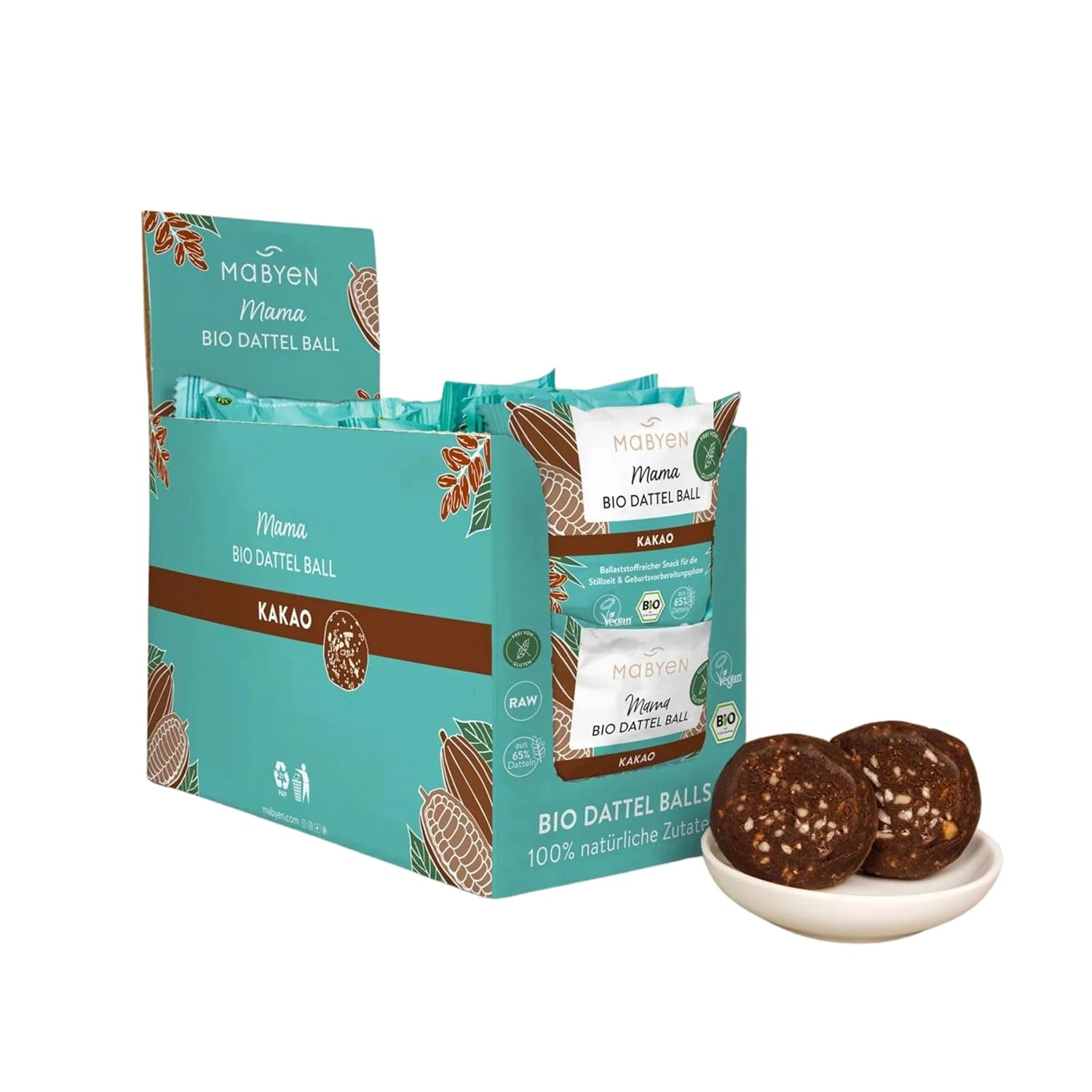 MABYEN Energy Balls Daktylowe Organiczne 20 szt. | Kulki Daktylowe - Zdrowe Przekąski Bez Cukru dla Ciąży i Karmienia Piersią - Baton Proteinowy Z Suszonymi Owocami - Produkty Suszone o Smaku Kakaowym Naty Shop Default Title