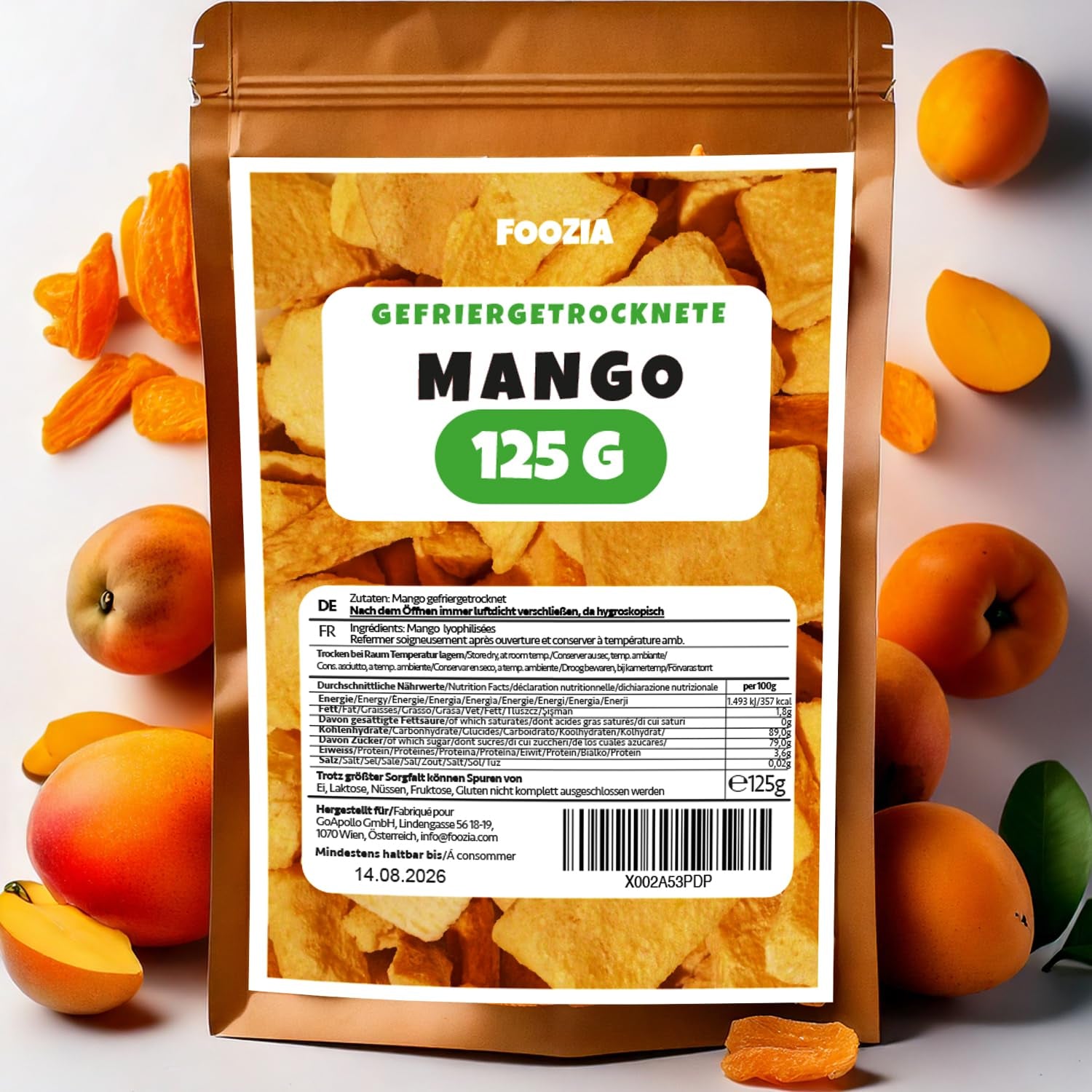 Mango liofilizowane duże kawałki Owoce liofilizowane Bez dodatków 100% czyste, naturalne mango Mango liofilizowane Owoce suszone Mango suszone 125g od Foozia (125g) Produkty suszone Naty Shop 125G