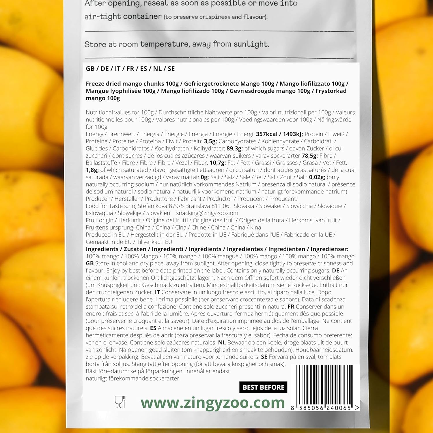 Mango liofilizowane | Bez dodatku cukru Mango liofilizowane | Mango liofilizowane Owoce mango Mango suszone | Suszone mango Suszone owoce bez dodatków | ZingyZoo suszone mango (100g) Naty Shop produkty suszone