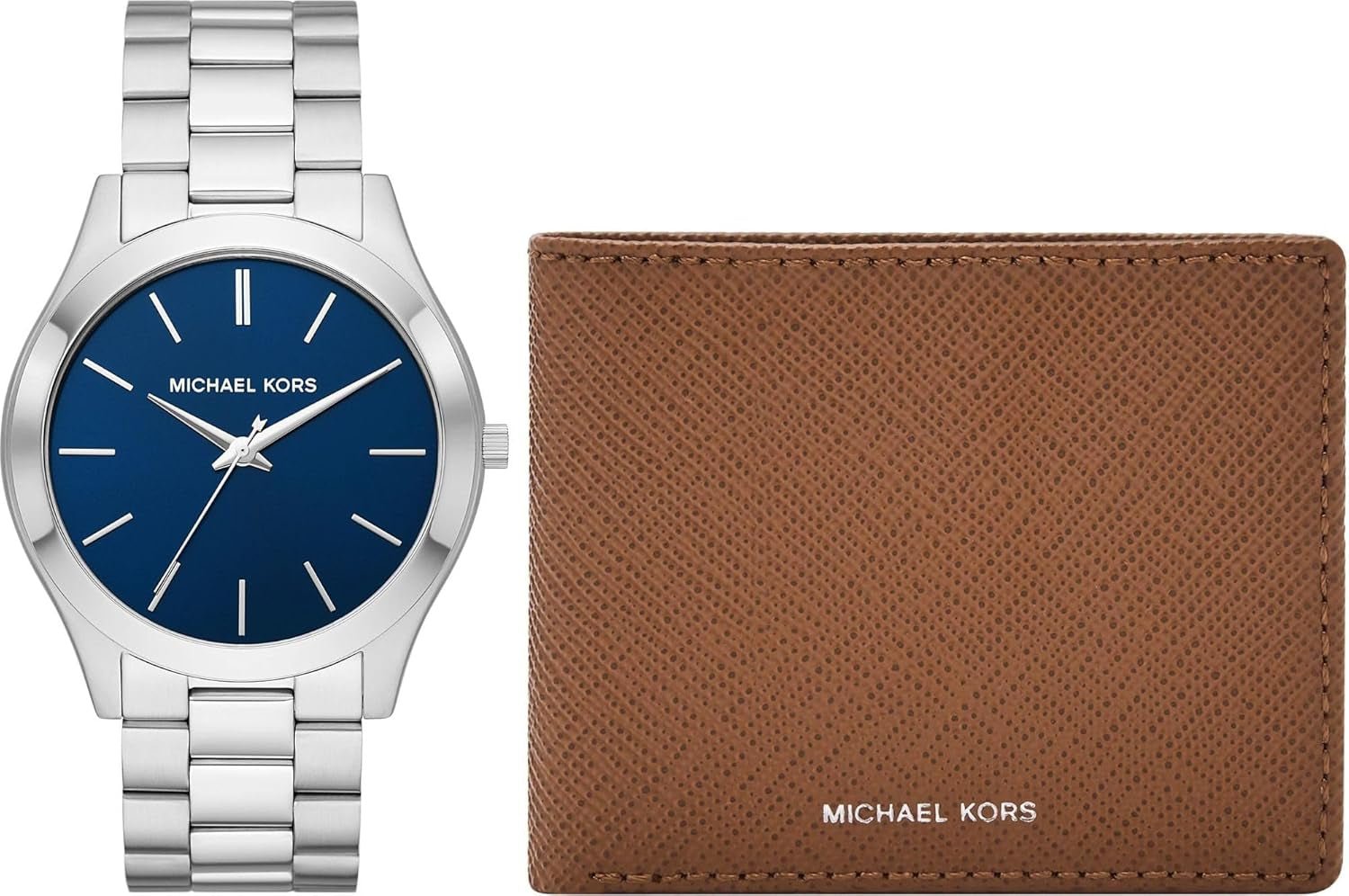 Michael Kors - Kolekcja Slim Runway Kolor srebrny Męski zegarek ze stali nierdzewnej MK1060SET Portfel męski Naty Shop Domyślny tytuł