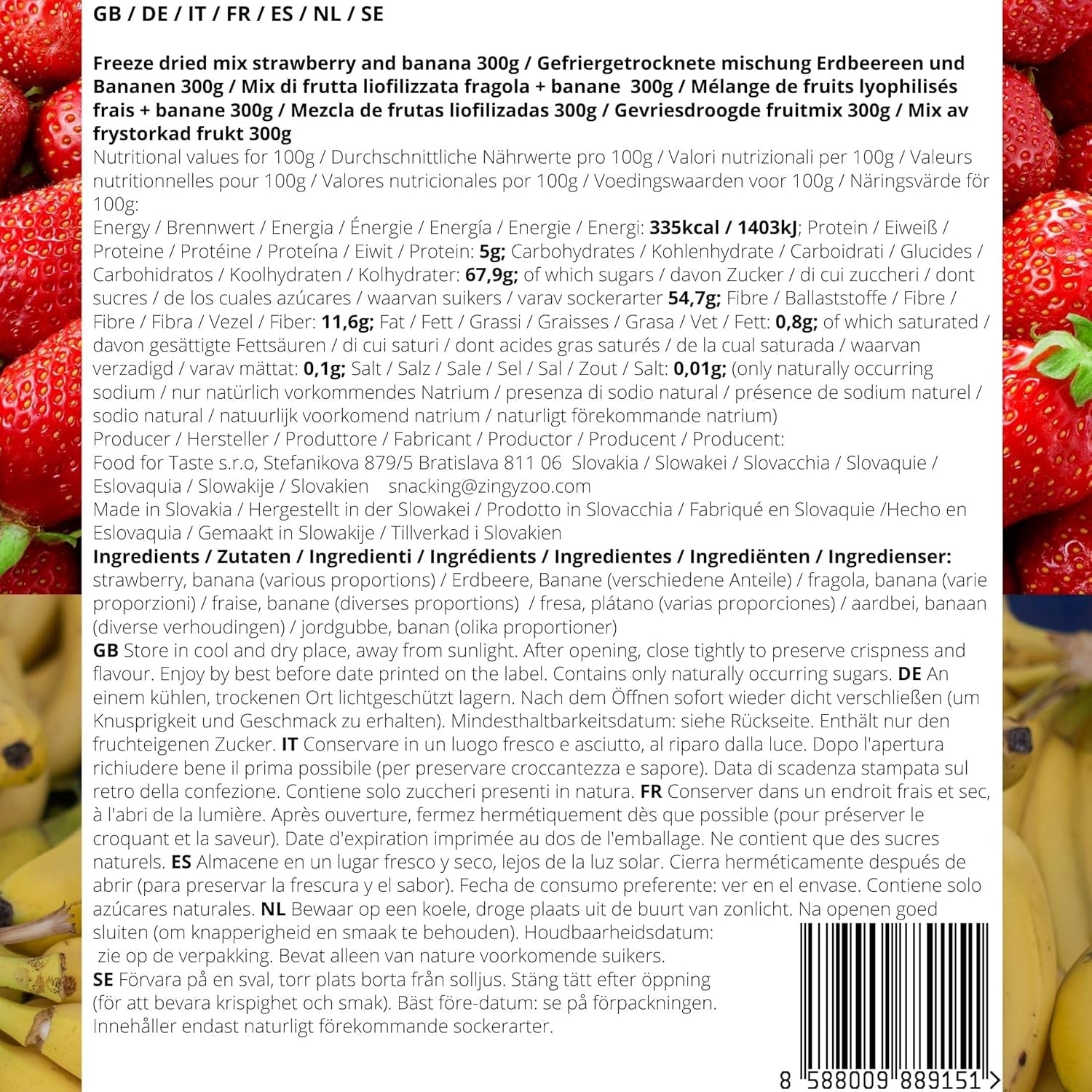 Mieszanka owoców liofilizowanych ErdBana XL 300g | Banany liofilizowane + truskawki liofilizowane Zestaw do degustacji owoców liofilizowanych | Mieszanka owoców liofilizowanych truskawkowo-bananowych | ZingyZoo Produkty odwodnione Naty Shop