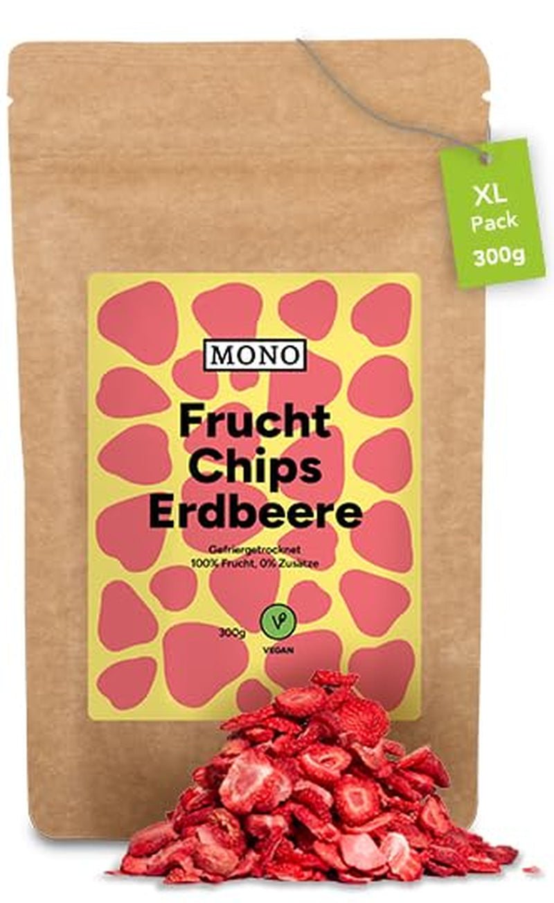 Chipsy liofilizowane mono - chipsy truskawkowe 300g ze 100% naturalnych truskawek - suszone owoce tropikalne - suszone owoce truskawek - przekąska do musli i deserów - chipsy truskawkowe Produkty suszone Naty Shop Truskawki
