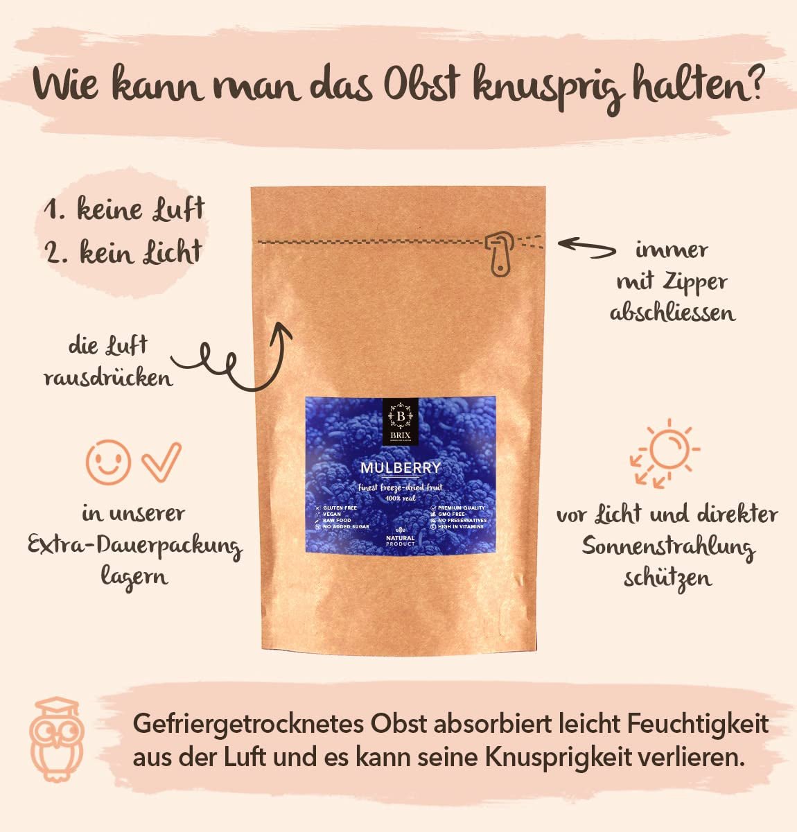 Jeżyna BRIX | Naturalne suszone jeżyny 95 g | Nagroda Great Taste dla suszonych owoców | Bez GMO, bezglutenowe, wegańskie, z konserwowanymi witaminami Naty Shop Produkty suszone