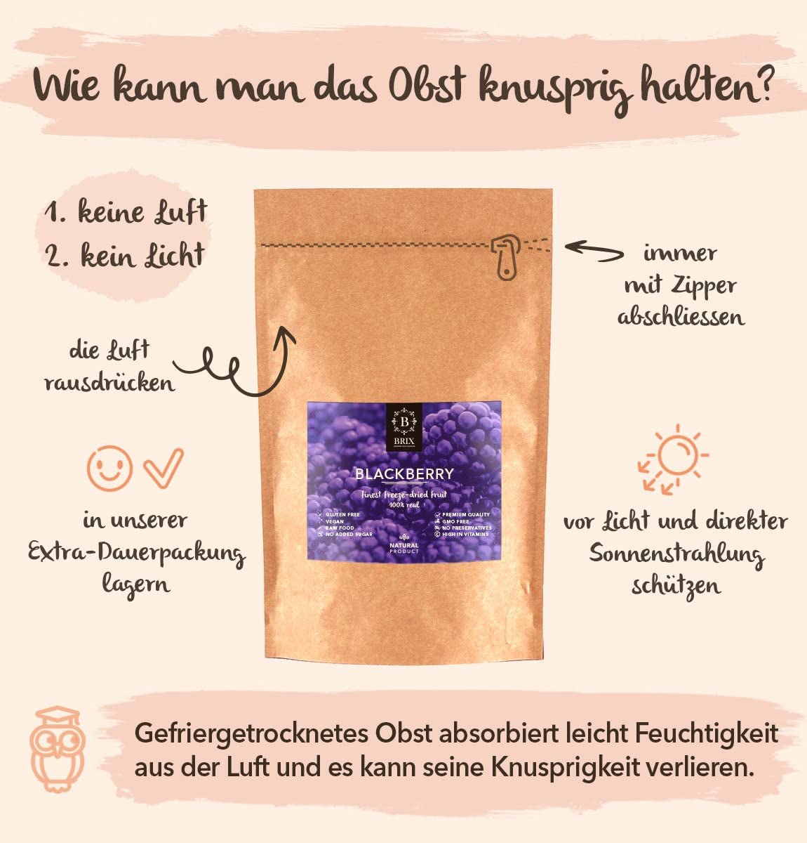 Jeżyny liofilizowane BRIX | Jeżyny naturalne, suszone 105 g | Nagroda Great Taste dla suszonych jagód | Bez GMO, bezglutenowe, wegańskie, z witaminami Naty Shop Produkty suszone