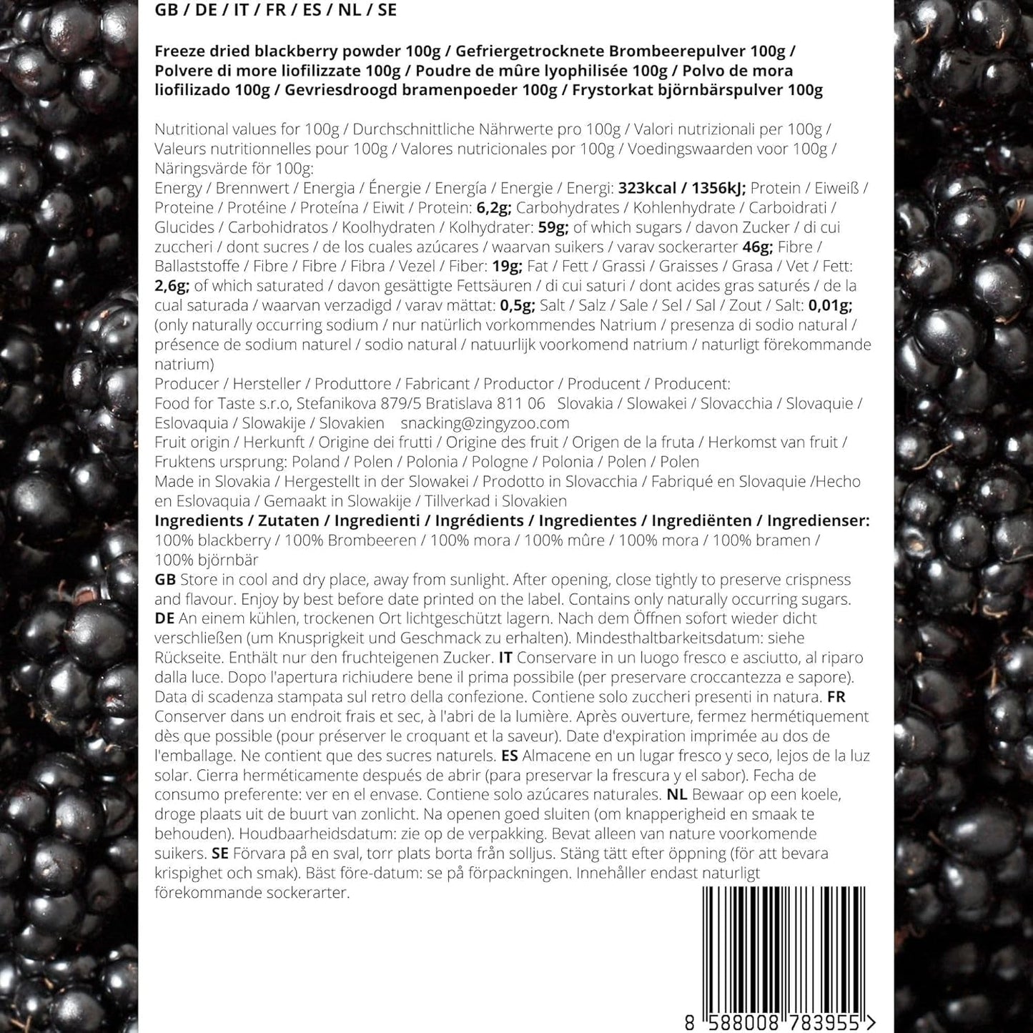Jeżyny liofilizowane w proszku | 100% proszek z owoców liofilizowanych Naturalny suszony owoc bez dodatków | proszek owocowy Liofilizowany proszek z jeżyn Produkty suszone Naty Shop