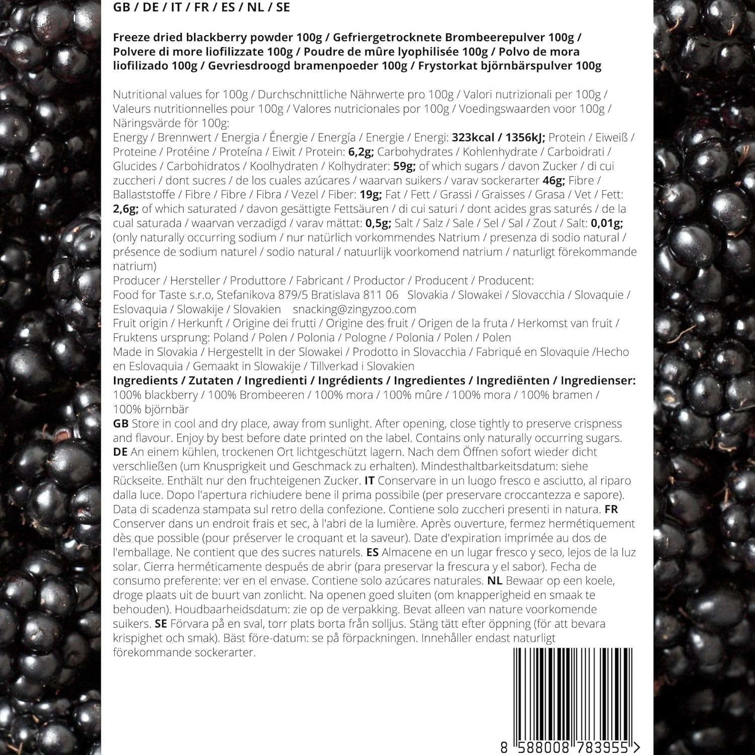 Jeżyny liofilizowane w proszku | 100% proszek z owoców liofilizowanych Naturalny suszony owoc bez dodatków | proszek owocowy Liofilizowany proszek z jeżyn Produkty suszone Naty Shop
