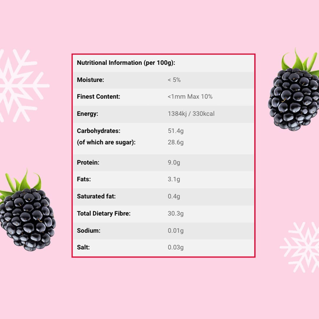 Jeżyny liofilizowane całe 100g - Owoce liofilizowane - Owoce suszone liofilizowane - Jeżyny liofilizowane całe do pieczenia, dekoracji ciast, przekąsek, musli, deserów Produkty odwodnione Naty Shop