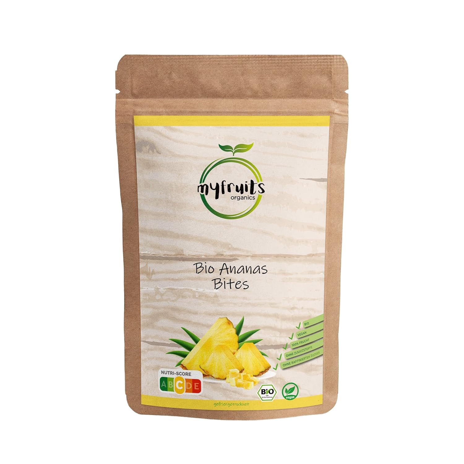 myfruits organiczny ananas liofilizowany, 300g, suszone owoce bez dodatków, 100% ananas w dużych kawałkach, owoce liofilizowane do musli lub jako przekąska Produkty suszone Naty Shop 300 G