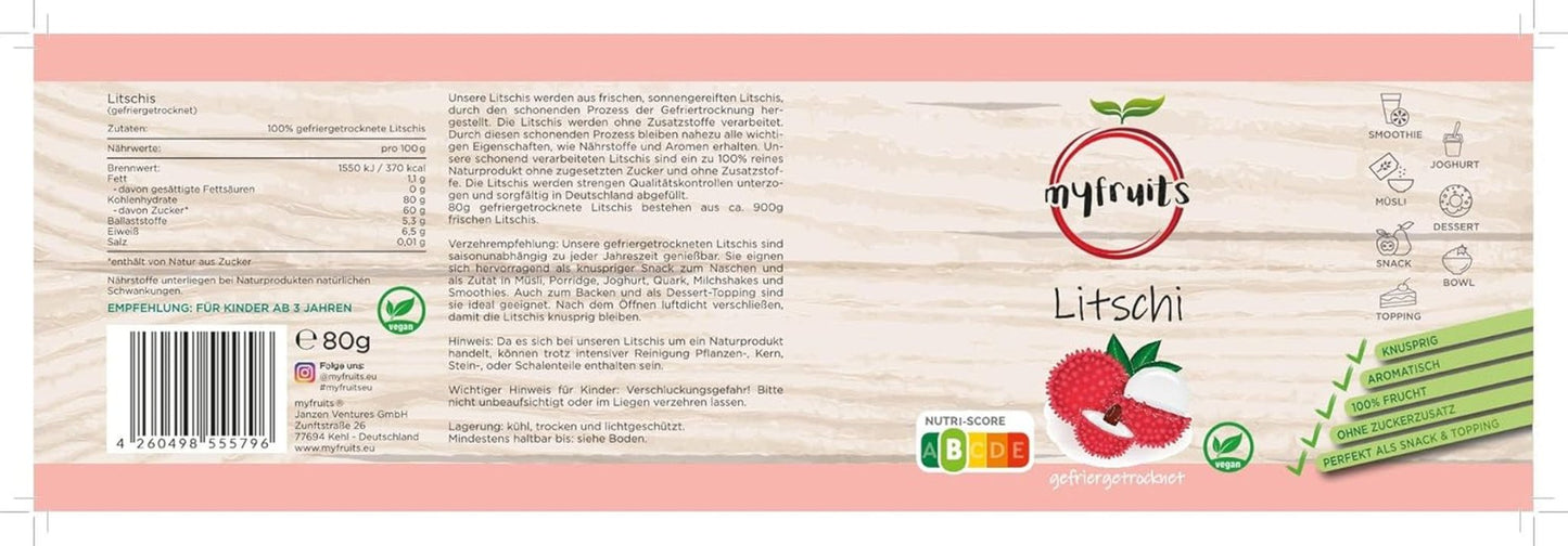 myfruits liczi, liofilizowane, 80g, bez dodatków, 100% owoców, owoców liofilizowanych i suszonych owoców Produkty odwodnione Sklep Naty
