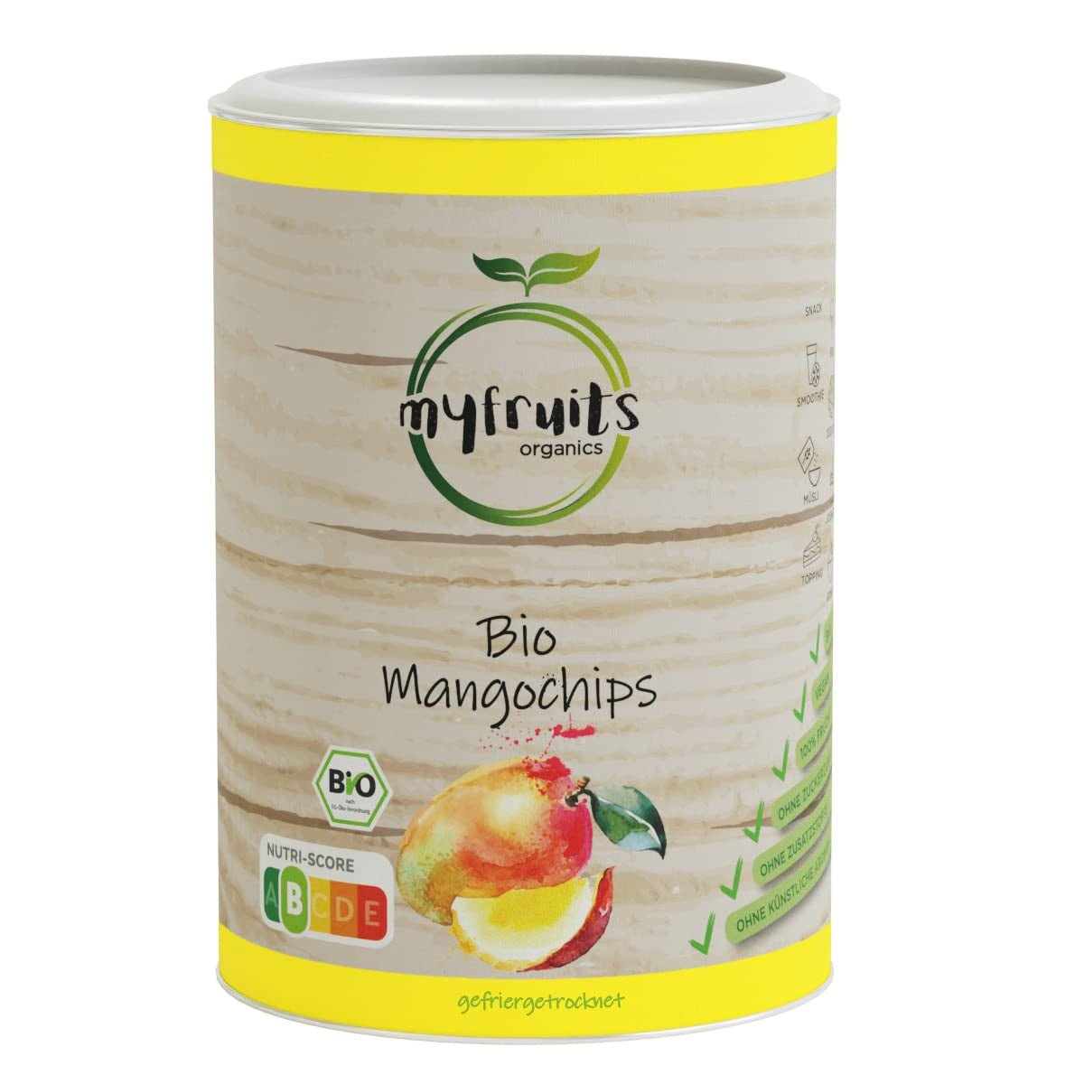 myfruits organiczne mango, owoce liofilizowane, 300g, chipsy owocowe, bez dodatków, 100% mango, owoce liofilizowane i suszone do musli lub przekąsek... Produkty suszone Naty Shop 100 G (1 opakowanie)