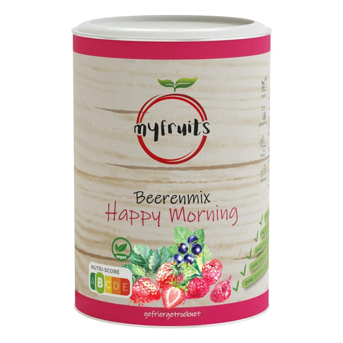 myfruits mieszanka jagodowa 300g, mieszanka owoców liofilizowanych i jagód, bez dodatku cukru, truskawki, maliny, czerwone porzeczki, mieszanka suszonych owoców Produkty odwodnione Naty Shop 100 G (1 opakowanie)
