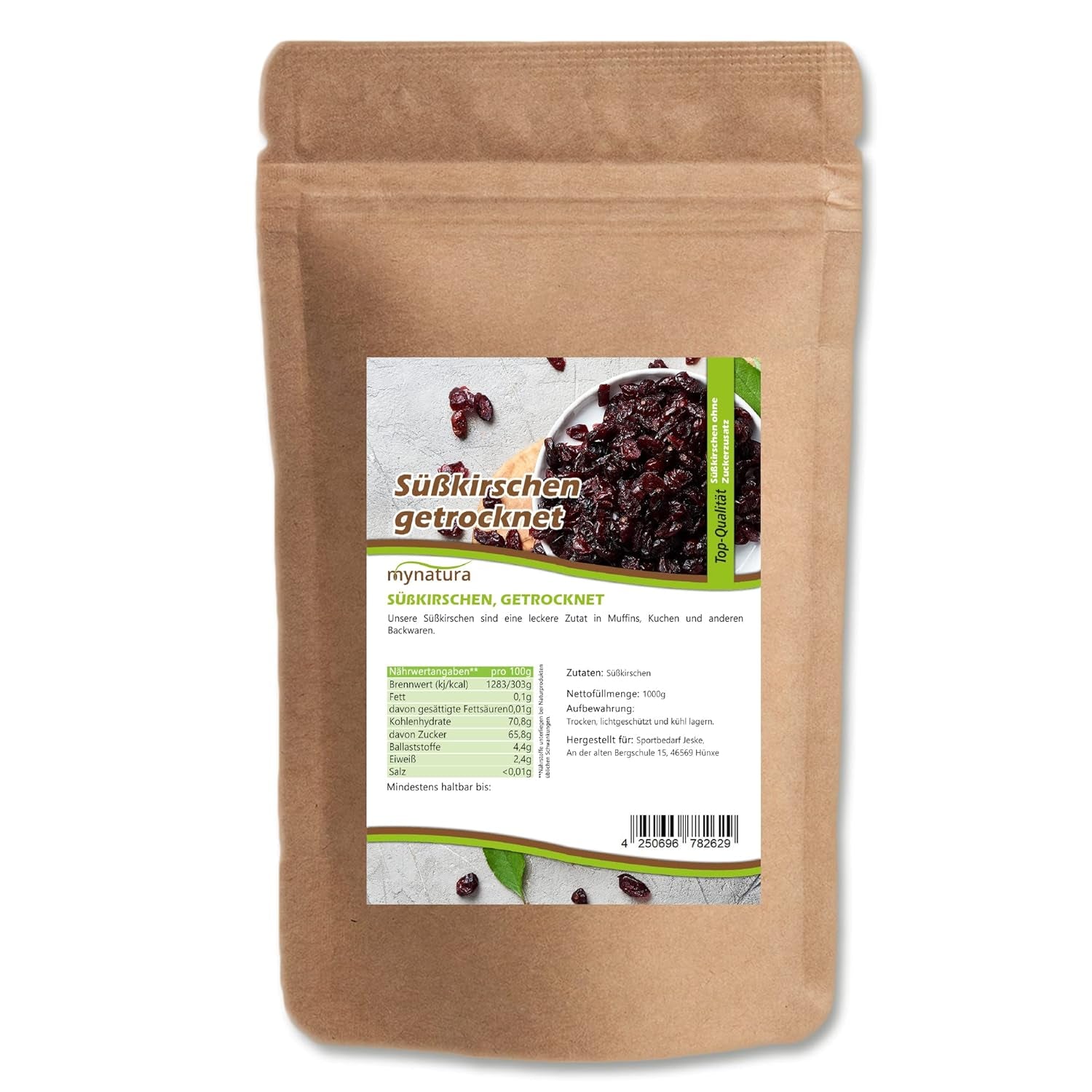 Mynatura słodkie wiśnie suszone bez pestek I Niesłodzone I Owoce suszone I Bez dodatków I Pieczenie I Wiśnie I Przekąska I Muesli I Wegańskie I Torba (1x 1000g) Produkty suszone Naty Shop 1X 1000G