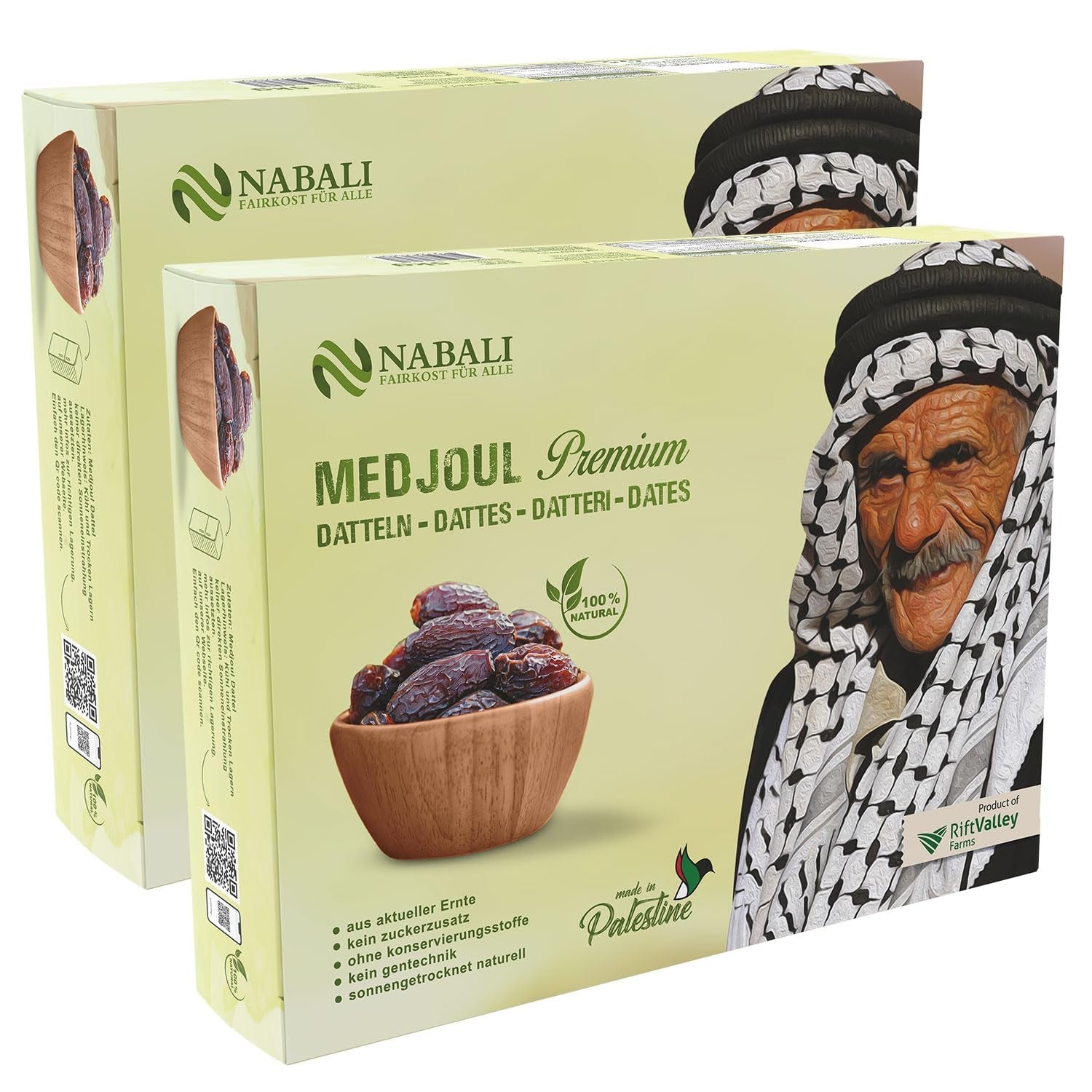 NABALI FAIRKOST FOR ALL Daktyle Medjool Medjoul z Palestyny - 100% naturalne wegańskie aromatyczne tradycyjne świeże i orientalne I bez konserwantów 5 kg (1 opakowanie), Małe/Średnie Produkty suszone Naty Shop 5 kg (opakowanie 2 sztuki) Duże/Jumbo