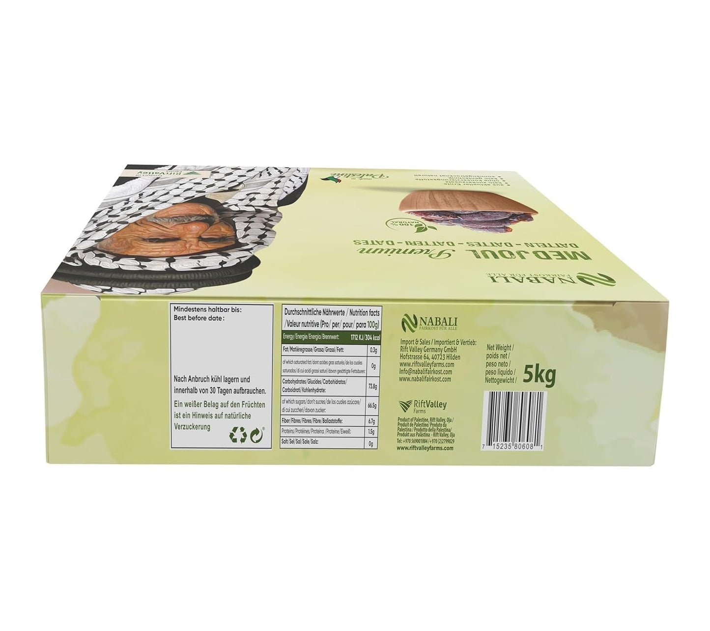 NABALI FAIRKOST FOR ALL Daktyle Medjool Medjoul z Palestyny - 100% naturalne wegańskie aromatyczne tradycyjne świeże i orientalne I bez konserwantów 5 kg (1 opakowanie), Małe/Średnie Produkty suszone Naty Shop