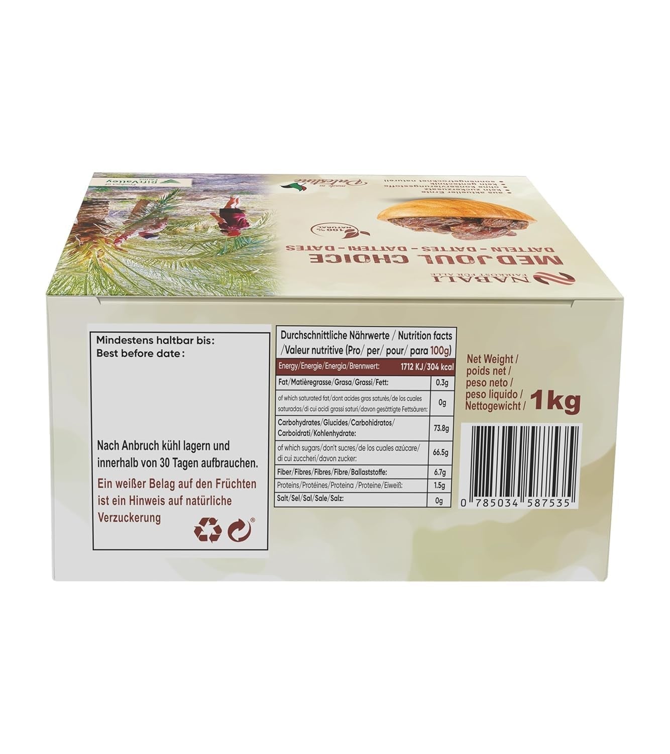 NABALI FAIRKOST FOR ALL Medjoul - Medjool Dates Choice I - 100% naturalny aromatyczny świeży orientalny miękki I słodki jak miód i karmelizowany I Pochodzenie: Palestyna I (1x1KG) Produkty suszone Naty Shop