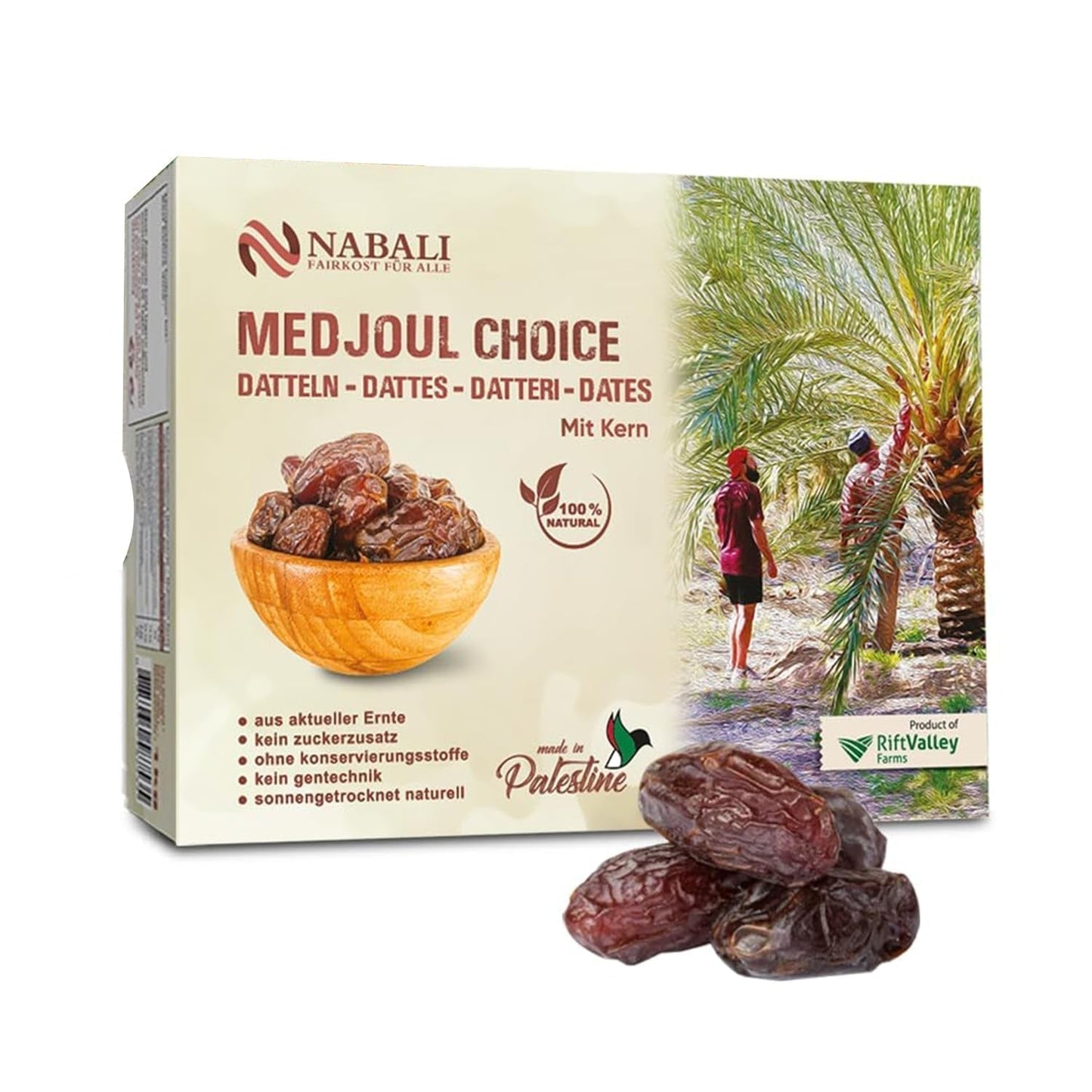 NABALI FAIRKOST FOR ALL Medjoul - Medjool Dates Choice I - 100% naturalny aromatyczny świeży orientalny miękki I słodki jak miód i karmelizowany I Pochodzenie: Palestyna I (1x1KG) Produkty suszone Naty Shop 5 kg (1 opakowanie)