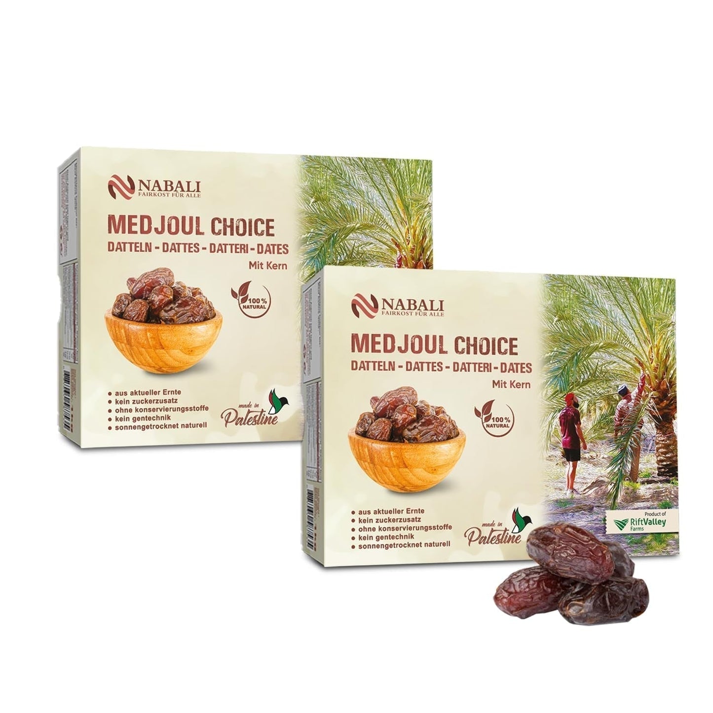 NABALI FAIRKOST FOR ALL Medjoul - Medjool Dates Choice I - 100% naturalny aromatyczny świeży orientalny miękki I słodki jak miód i karmelizowany I Pochodzenie: Palestyna I (1x1KG) Produkty suszone Naty Shop 2 kg (1 opakowanie)