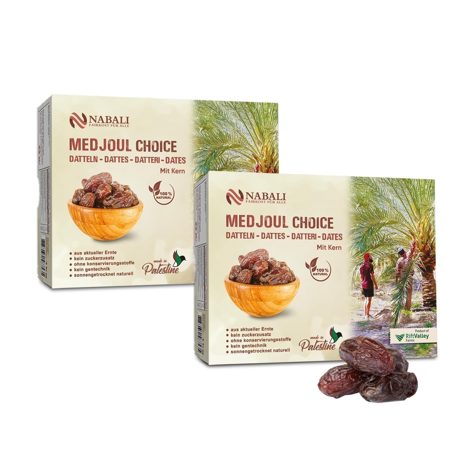 NABALI FAIRKOST FOR ALL Medjoul - Medjool Dates Choice I - 100% naturalny aromatyczny świeży orientalny miękki I słodki jak miód i karmelizowany I Pochodzenie: Palestyna I (1x1KG) Produkty suszone Naty Shop 2 kg (1 opakowanie)