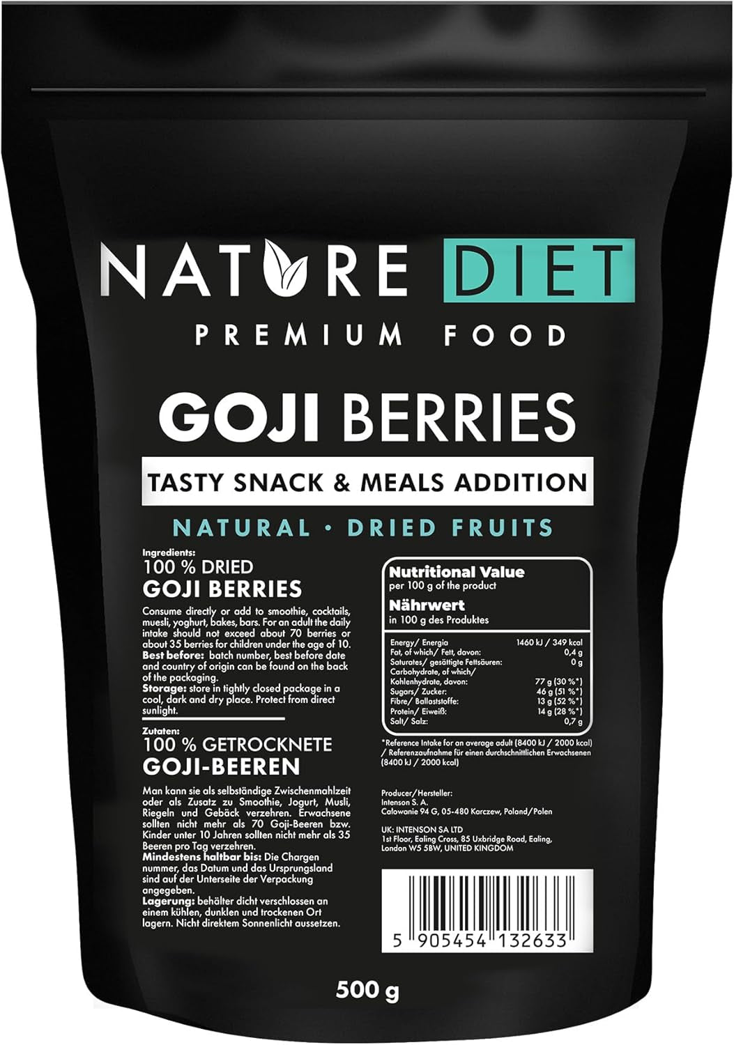 Nature Diet - Jagody Goji 1000 g | Suszone jagody | Zdrowa przekąska Naty Shop produkty suszone 500G