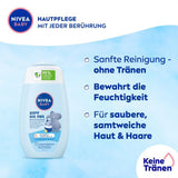 NIVEA BABY szampon i kąpiel od stóp do głów, delikatny wegański szampon do dziecięcej skóry i włosów z olejkiem migdałowym, relaksujący żel pod prysznic o hipoalergicznej formule bez parabenów i mikroplastików (200 ml) Dzieci - Kąpiel i pielęgnacja Naty Shop