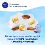 NIVEA BABY szampon i kąpiel od stóp do głów, delikatny wegański szampon do dziecięcej skóry i włosów z olejkiem migdałowym, relaksujący żel pod prysznic o hipoalergicznej formule bez parabenów i mikroplastików (200 ml) Dzieci - Kąpiel i pielęgnacja Naty Shop