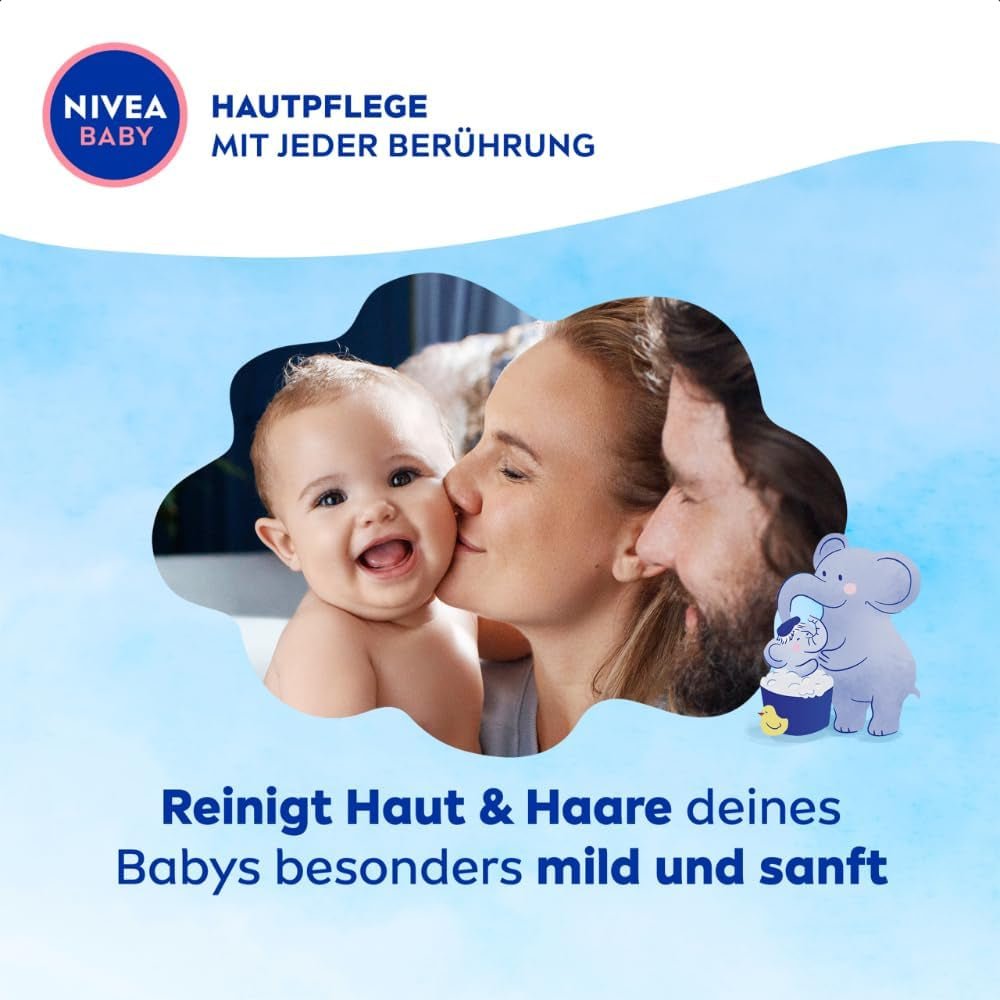 NIVEA BABY szampon i kąpiel od stóp do głów, delikatny wegański szampon do dziecięcej skóry i włosów z olejkiem migdałowym, relaksujący żel pod prysznic o hipoalergicznej formule bez parabenów i mikroplastików (200 ml) Dzieci - Kąpiel i pielęgnacja Naty Shop