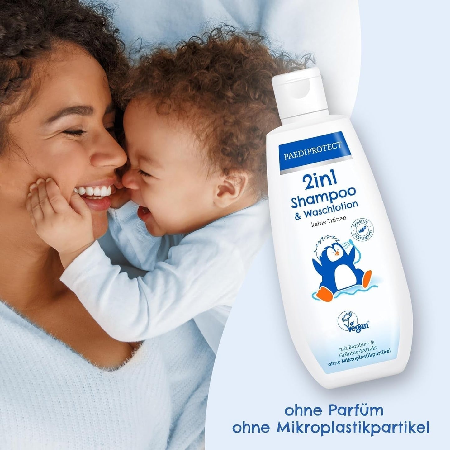 PAEDIPROTECT 2w1 szampon i płyn do mycia dla niemowląt i dzieci 200 ml, delikatne oczyszczanie i włosy bez perfum i mikroplastików, żel pod prysznic nawilża suchą i wrażliwą skórę, również dla dorosłych Dzieci - Kąpiel i pielęgnacja Naty Shop