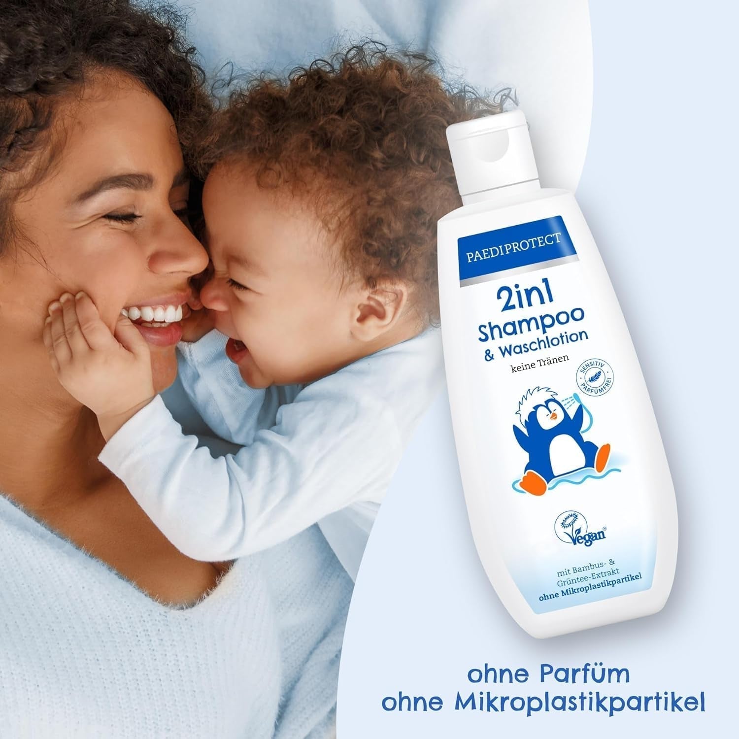 PAEDIPROTECT 2w1 szampon i płyn do mycia dla niemowląt i dzieci 200 ml, delikatne oczyszczanie i włosy bez perfum i mikroplastików, żel pod prysznic nawilża suchą i wrażliwą skórę, również dla dorosłych Dzieci - Kąpiel i pielęgnacja Naty Shop