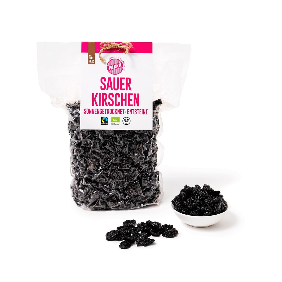 PAKKA - Suszone na słońcu organiczne wiśnie Fairtrade 750g, Dziko zebrane organiczne wiśnie, nienasiane, niesłodzone bezpośrednio od drobnych rolników w Samarkandzie, Uzbekistan, wegańskie, 750g Naty Shop Produkty suszone Wariant 1: 750 G (1 opakowanie)