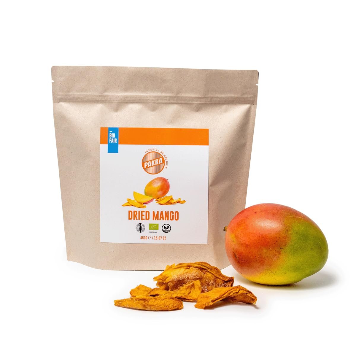 PAKKA organiczne mango Fair Trade 1kg, organiczne i jasne suszone kawałki mango, niesłodzone, niesiarkowane, wyprodukowane i napełnione bezpośrednio przez producenta w Kolumbii, wegańskie 1kg (1 opakowanie) Naty Shop produkty suszone 450 G (1 opakowanie)