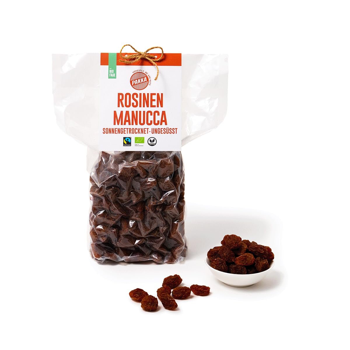 PAKKA - Ekologiczne rodzynki Fairtrade Jumbo Manucca 1kg z 2 - 3 chrupiącymi nasionami, suszone na słońcu winogrona Manucca, bezolejowe, bardzo lepkie, niesiarkowane, od drobnych rolników z Samarkandy Uzbekistan 1000g Produkty suszone Naty Shop Wariant 2: 1 kg (1 opakowanie)