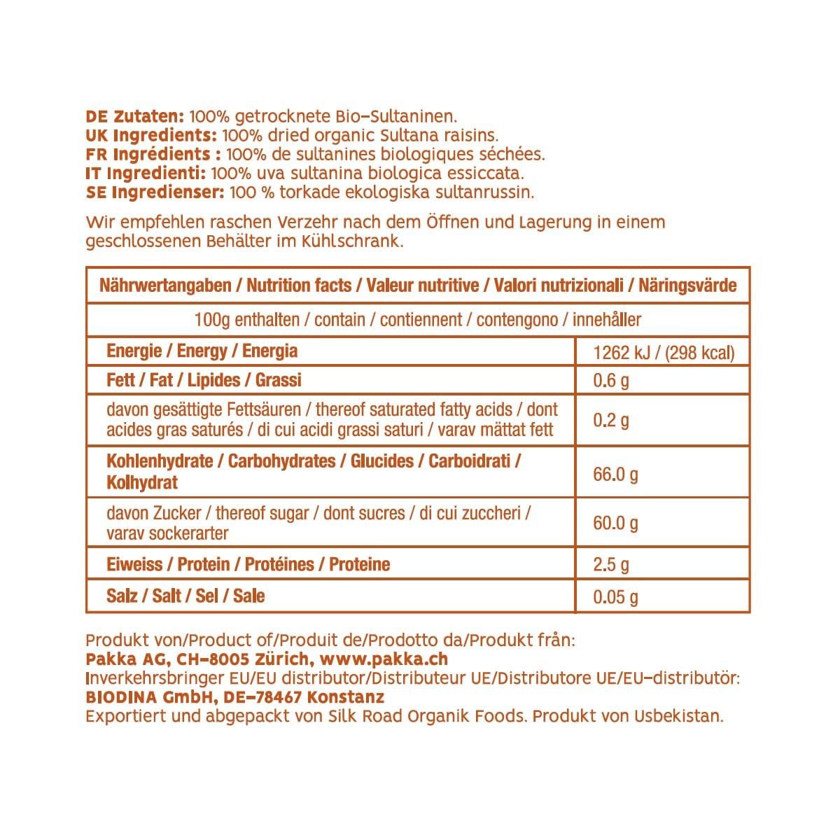 PAKKA - Ekologiczne Sułtanki Fairtrade 1kg, bez pestek, bez skórki i suszone na słońcu Sułtanki z Samarkandy Uzbekistan 1000g Produkty suszone Naty Shop