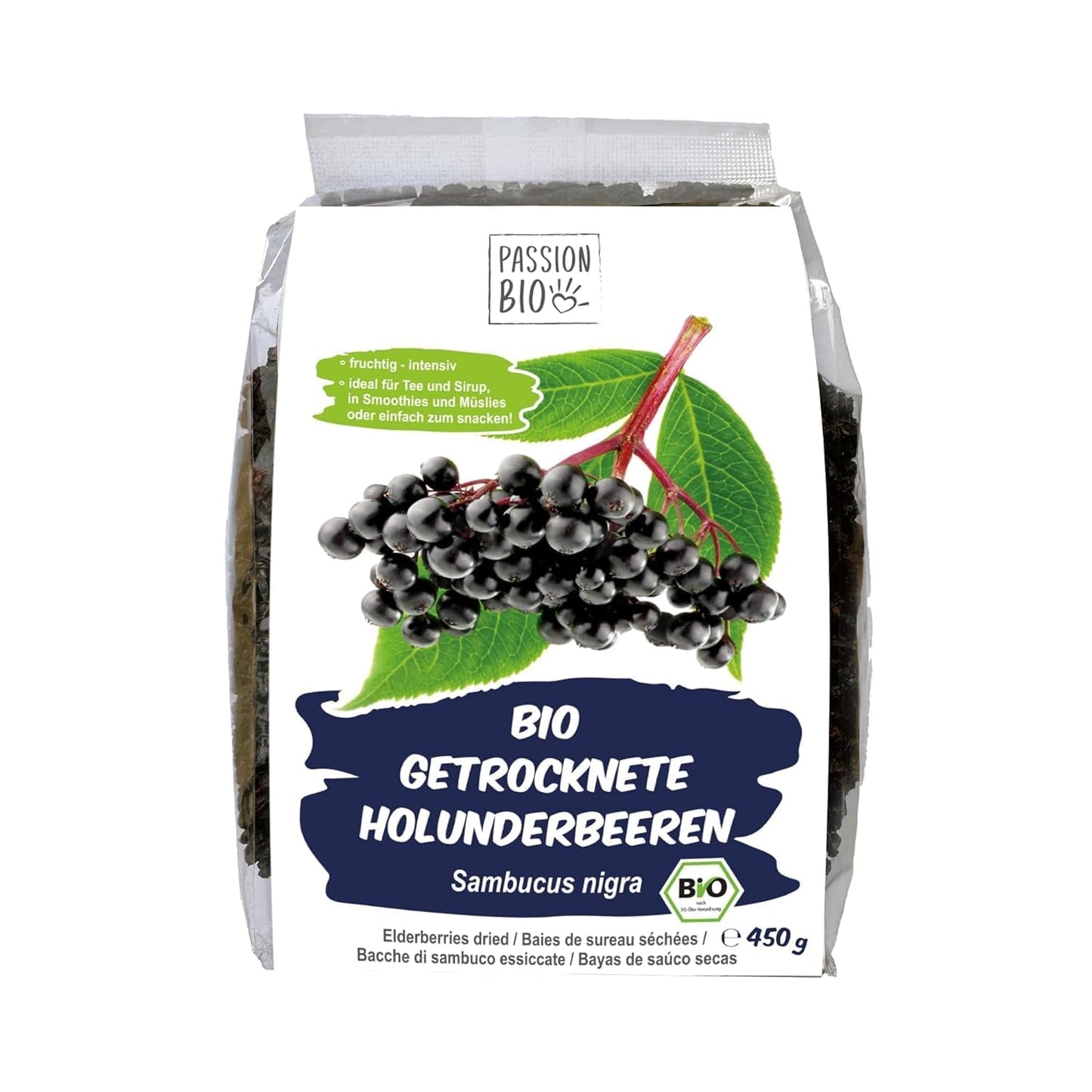 PassionBio Organiczny suszony czarny bez 450g - Czarny bez do herbaty i syropu - Wegański, bez konserwantów, bez dodatku cukru (zgodnie z prawem) Produkty suszone Naty Shop Default Title