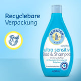 PENATEN Ultra Sensitive Kąpiel i Szampon (400 ml), wyjątkowo delikatny płyn do kąpieli i szampon dla bardzo wrażliwej skóry niemowląt ze skłonnością do neurodermitów, bezzapachowy i barwnikowy żel pod prysznic i szampon do włosów Dzieci - Kąpiel i pielęgnacja Naty Shop