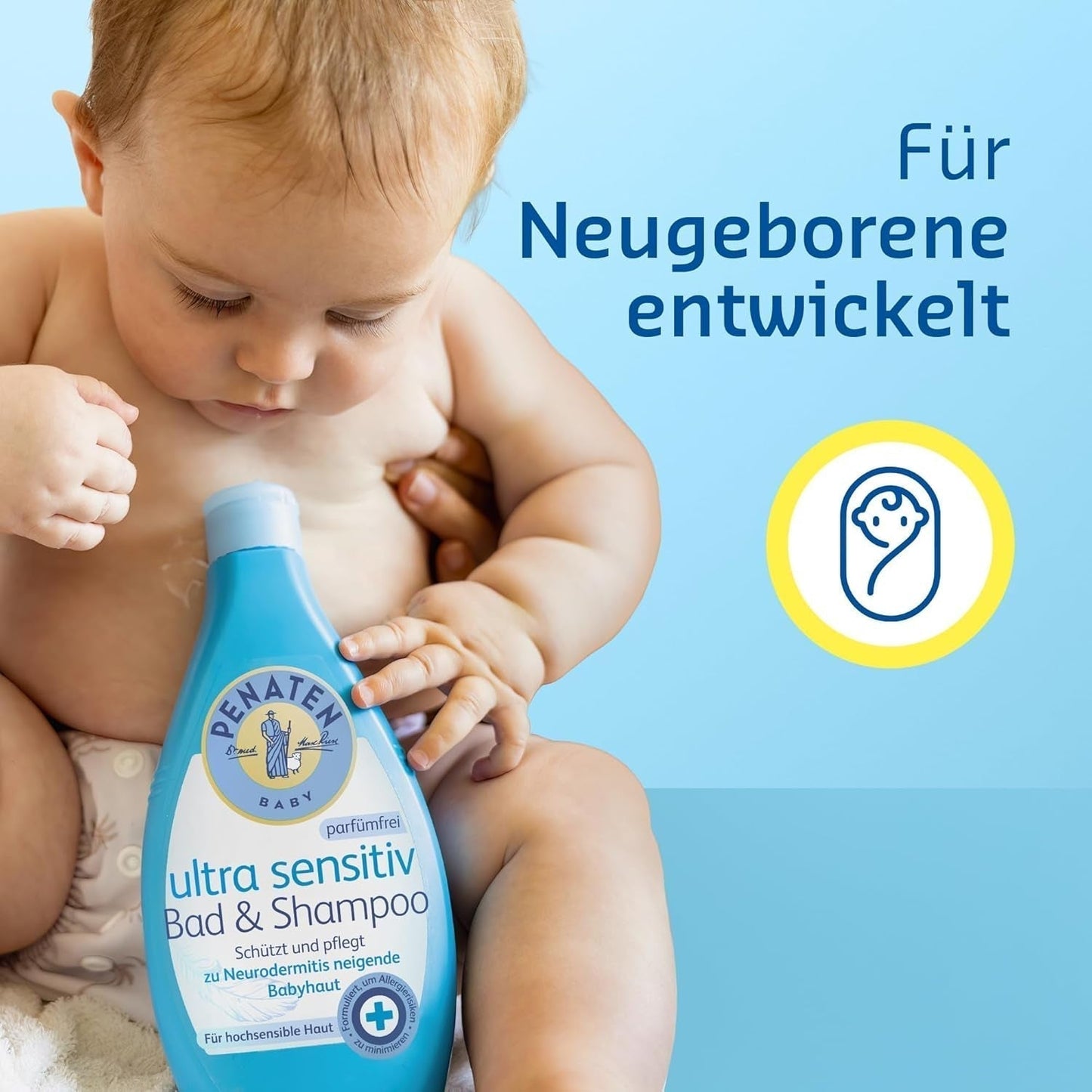 PENATEN Ultra Sensitive Kąpiel i Szampon (400 ml), wyjątkowo delikatny płyn do kąpieli i szampon dla bardzo wrażliwej skóry niemowląt ze skłonnością do neurodermitów, bezzapachowy i barwnikowy żel pod prysznic i szampon do włosów Dzieci - Kąpiel i pielęgnacja Naty Shop