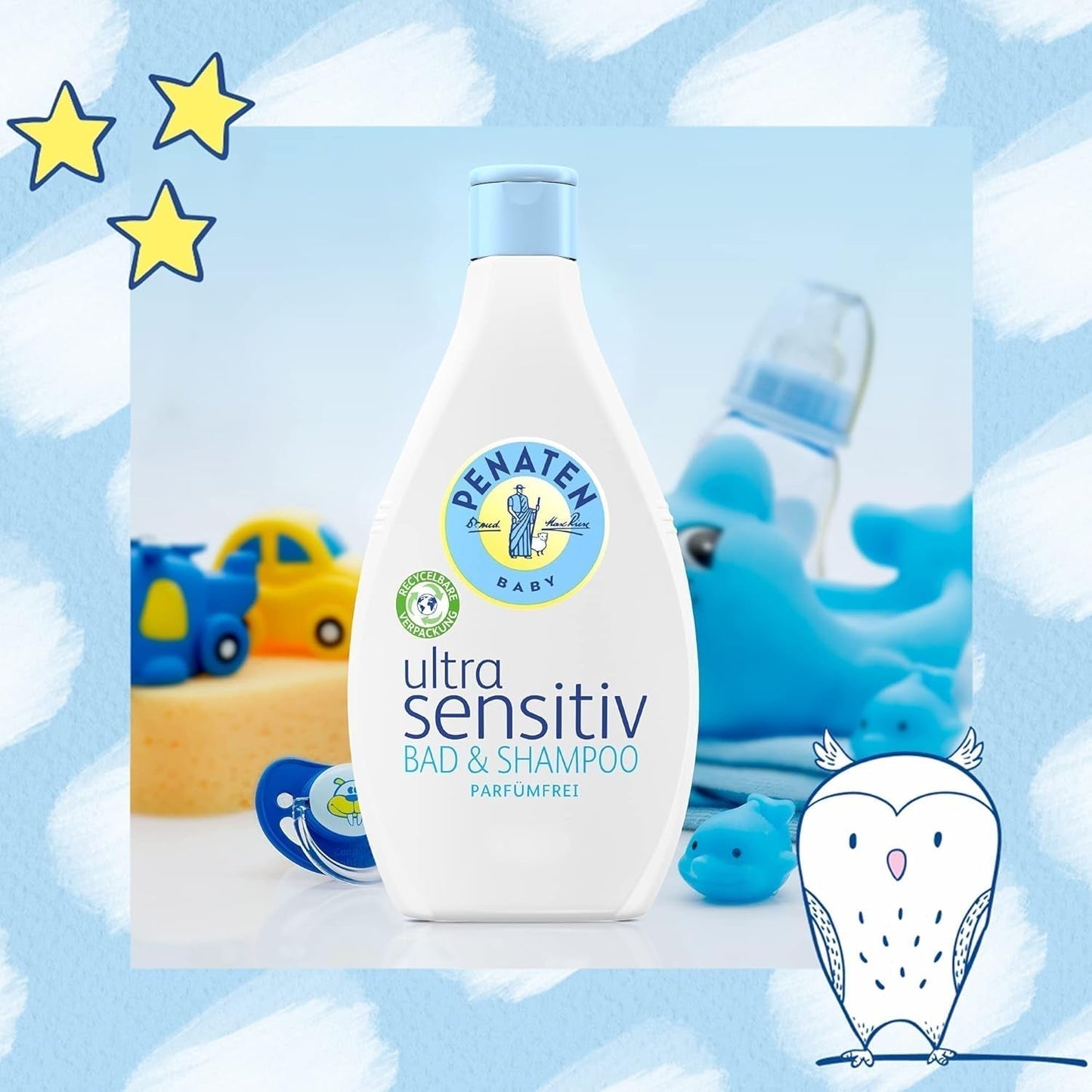 PENATEN Ultra Sensitive Kąpiel i Szampon (400 ml), wyjątkowo delikatny płyn do kąpieli i szampon dla bardzo wrażliwej skóry niemowląt ze skłonnością do neurodermitów, bezzapachowy i barwnikowy żel pod prysznic i szampon do włosów Dzieci - Kąpiel i pielęgnacja Naty Shop