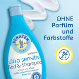 PENATEN Ultra Sensitive Kąpiel i Szampon (400 ml), wyjątkowo delikatny płyn do kąpieli i szampon dla bardzo wrażliwej skóry niemowląt ze skłonnością do neurodermitów, bezzapachowy i barwnikowy żel pod prysznic i szampon do włosów Dzieci - Kąpiel i pielęgnacja Naty Shop