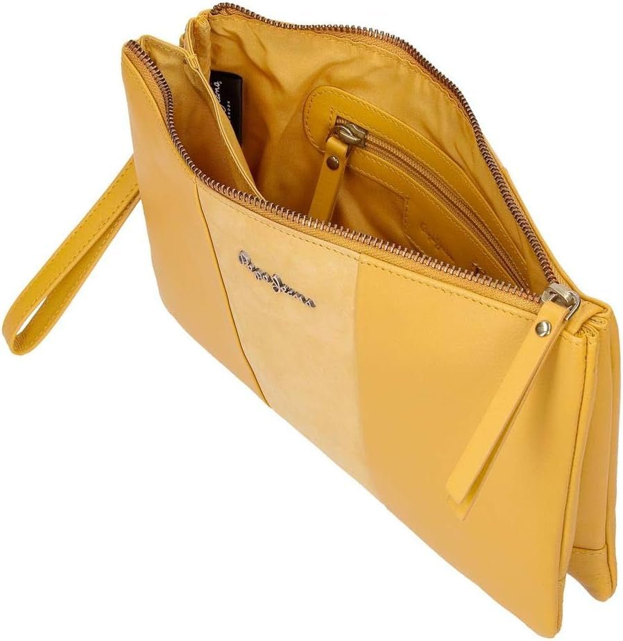 Podwójny portfel Pepe Jeans Żółta torba 27x17x2 cm Portfel skórzany damski Naty Shop