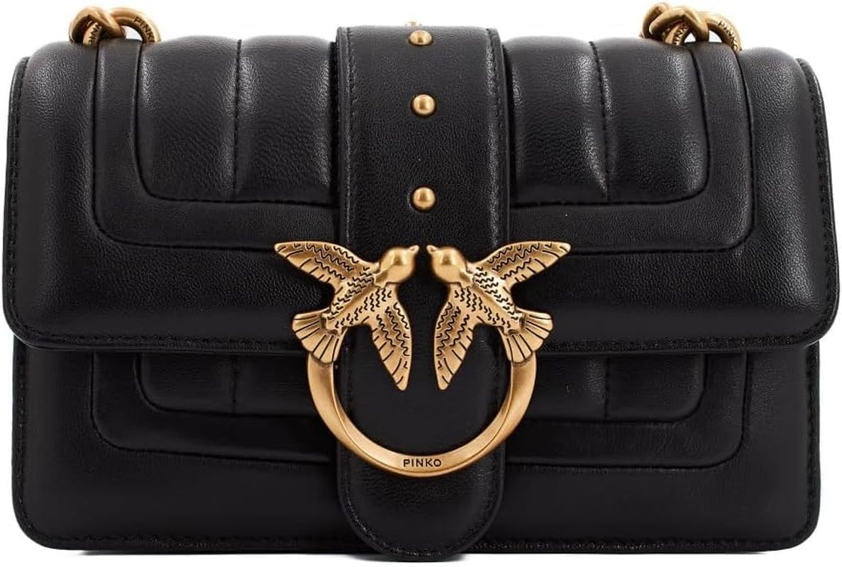 Pinko Ladies Love One Mini Cl jednostronnie owca Nappa Line pikowana torba torebki damskie Naty Shop Z99Q_Antique czarno-złota