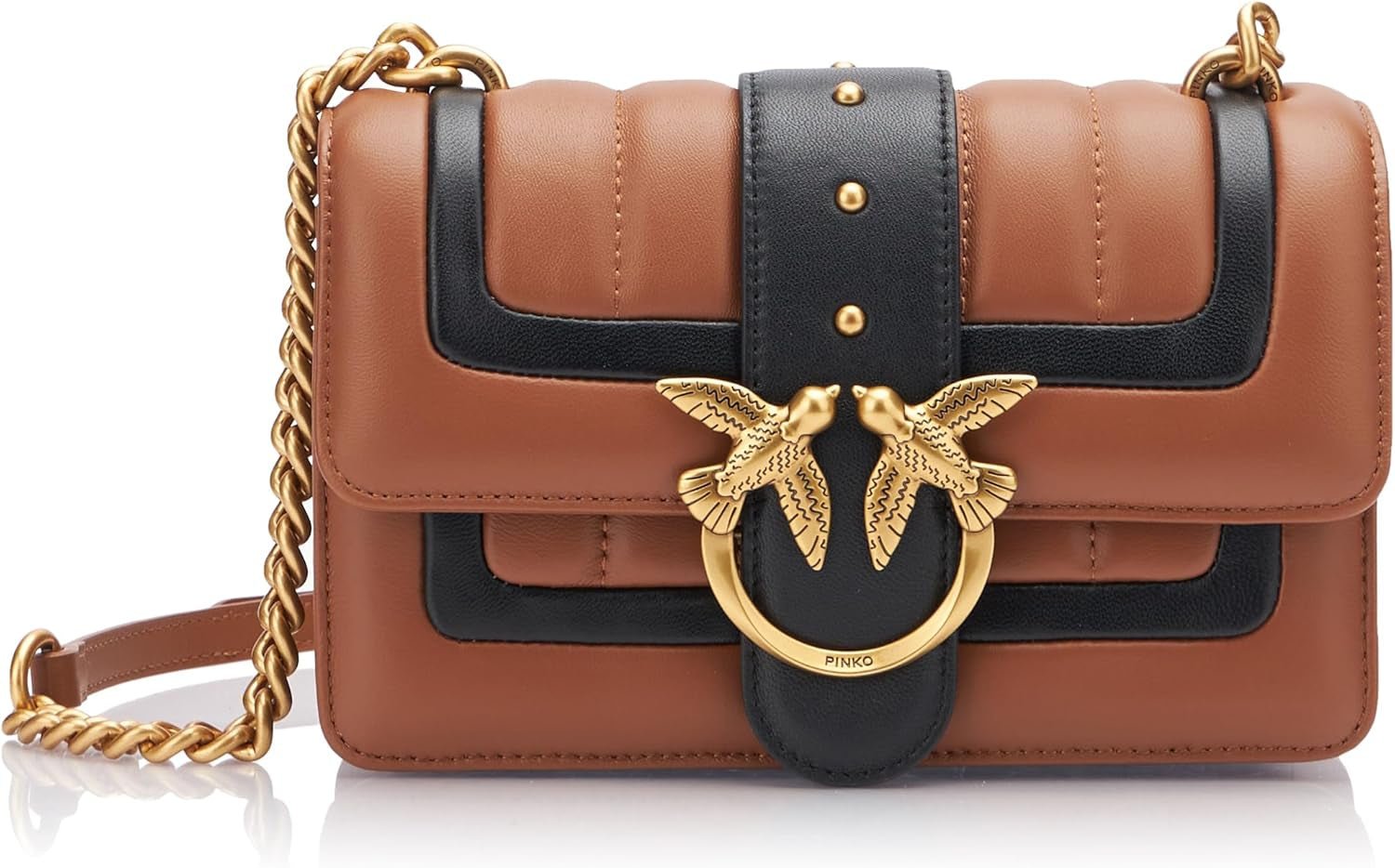 Pinko Ladies Love One Mini Cl jednostronnie owcza linia Nappa pikowana torba damska torby Naty Shop Lz9Q_Brown/Negru-Antic-Gold