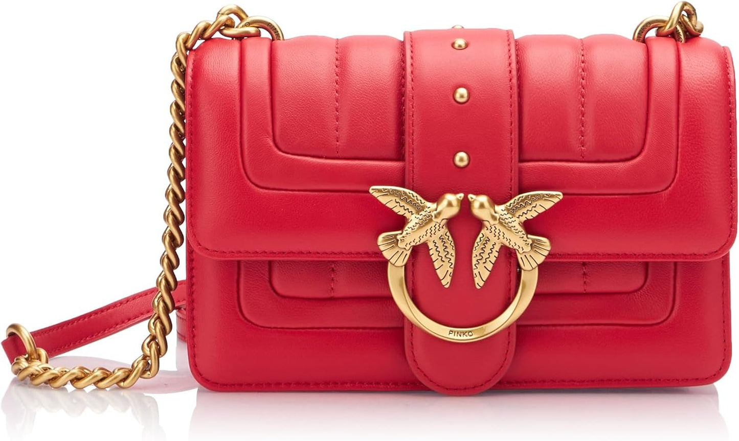 Pinko Ladies Love One Mini Cl jednostronnie owca Nappa Line pikowana torba torebki damskie Naty Shop R30Q_Red antyczne złoto