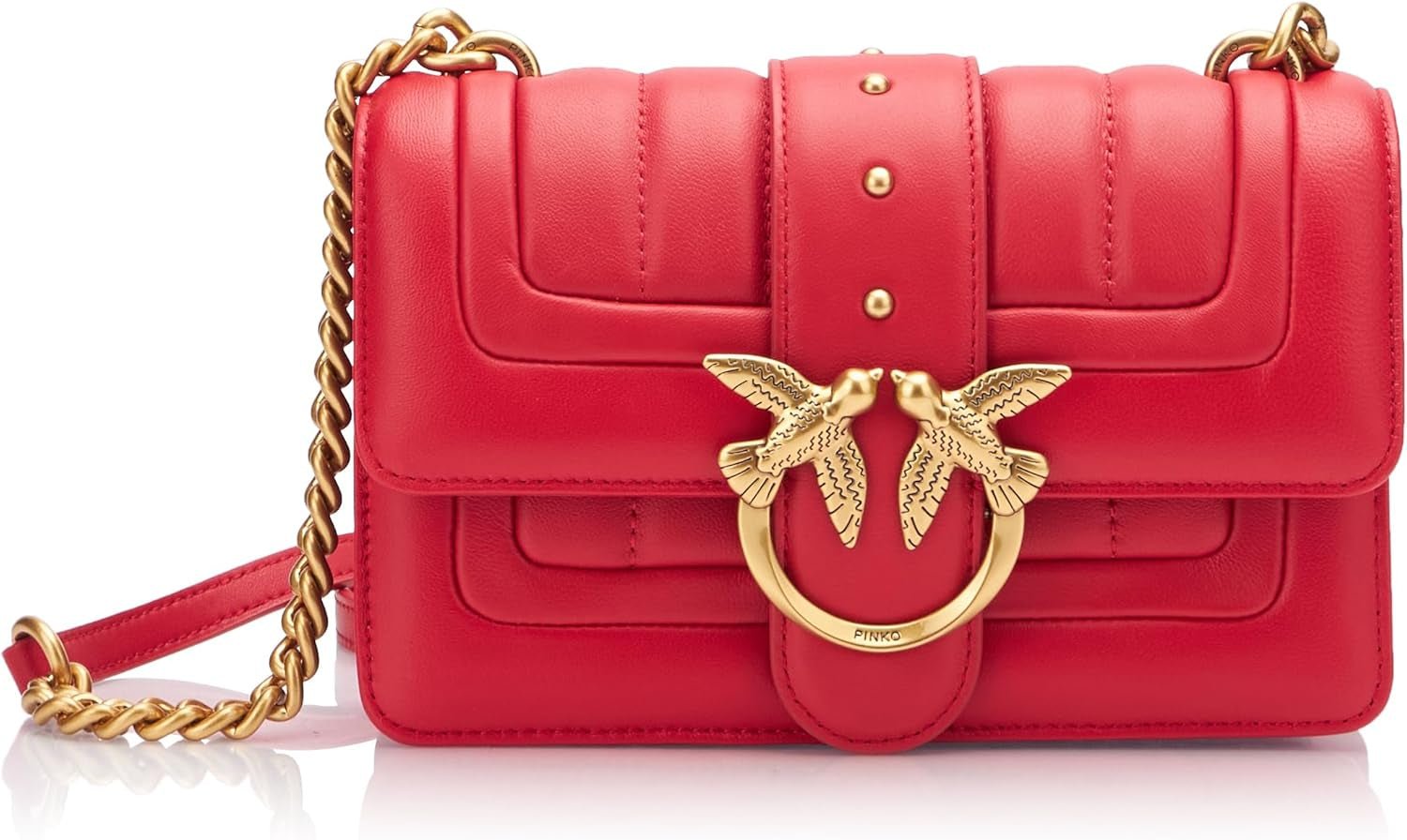 Pinko Ladies Love One Mini Cl jednostronnie owca Nappa Line pikowana torba torebki damskie Naty Shop R30Q_Red antyczne złoto