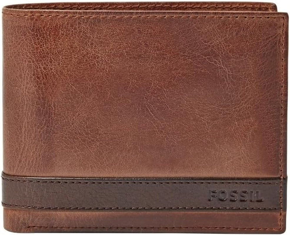 Portfel męski Fossil Quinn, składany ze skóry, 11,43 cm dł. x 2,54 cm szer. x 9,525 cm wys. Portfel męski Naty Shop brązowy