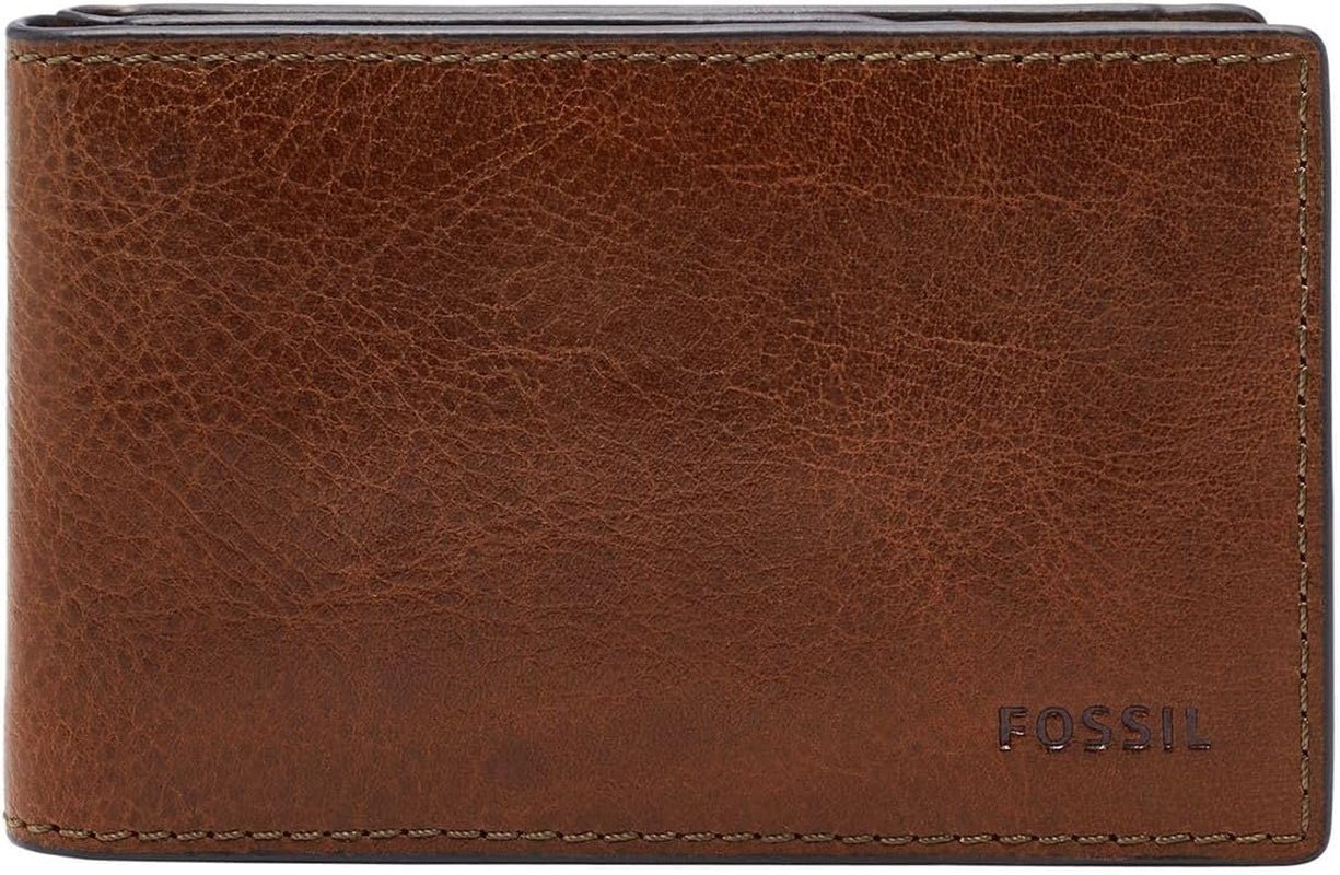 Fossil Andrew Skórzany portfel składany męski 11,5 cm dł. x 1,9 cm szer. x 7,7 cm wys. Portfel męski Naty Shop brązowy