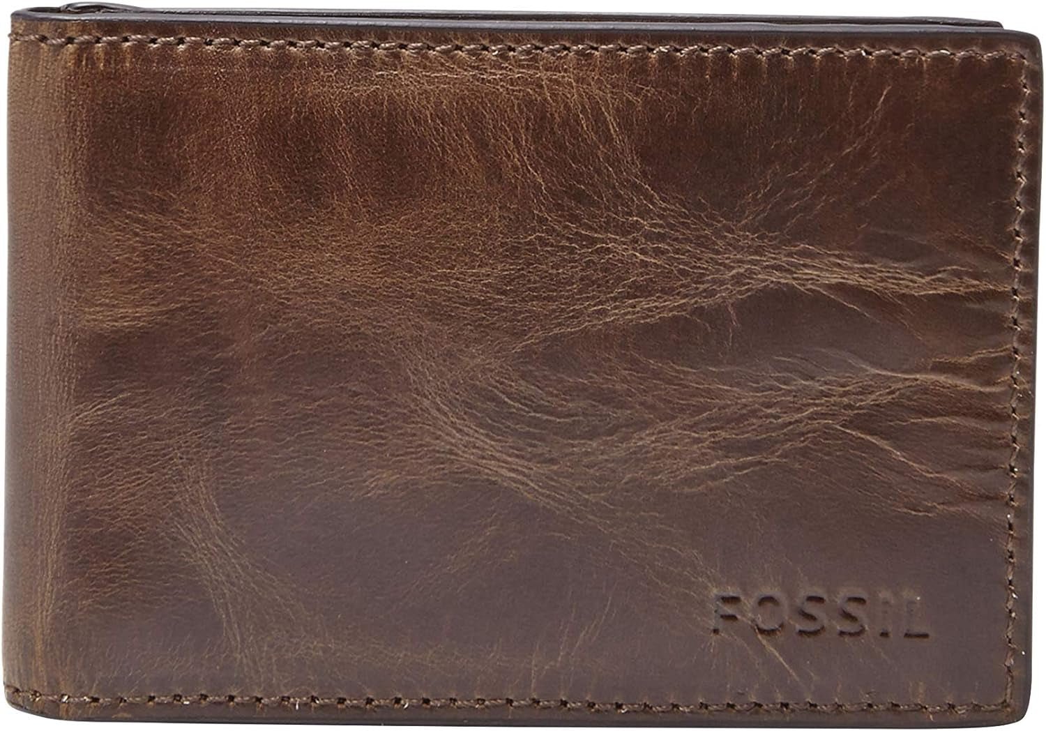 Fossil Andrew Skórzany portfel składany męski 11,5 cm dł. x 1,9 cm szer. x 7,7 cm wys. Naty Shop Portfel męski Derrick ciemnobrązowy