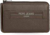 Pepe Jeans Checkbox Portfele i portmonetki ze skóry bydlęcej Czarny Brązowy Niebieski Szary Portfel męski Naty Shop Brązowe etui na karty