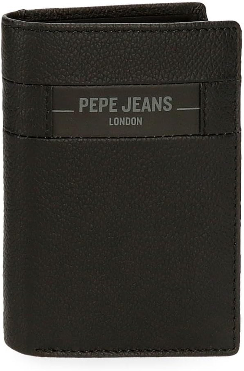 Pepe Jeans Checkbox Czarny Brązowy Niebieski Szary Portfele i portmonetki ze skóry bydlęcej Portfel męski Naty Shop Czarny portfel pionowy