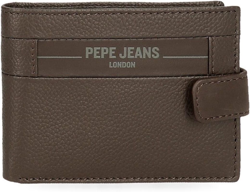 Pepe Jeans Checkbox Portfele i portmonetki ze skóry bydlęcej Czarny Brązowy Niebieski Szary Portfel męski Naty Shop Brązowy Portfel poziomy