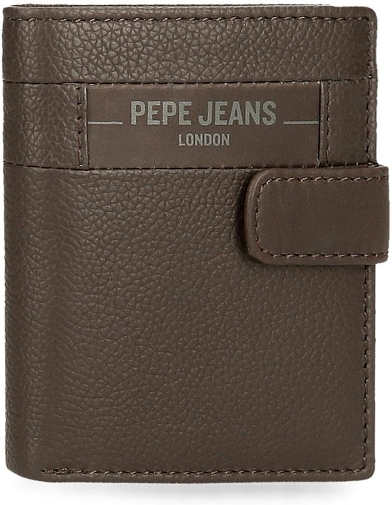 Pepe Jeans Checkbox Portfele i portmonetki ze skóry bydlęcej Czarny Brązowy Niebieski Szary Portfel męski Naty Shop Brązowy Portfel Click