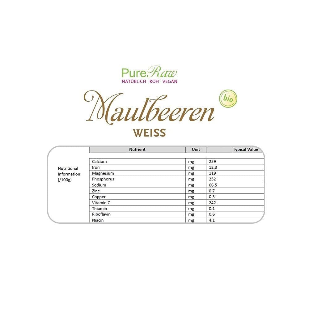 Premium Organiczne suszone (surowe wegańskie) morwy białe Morus Alba Mulberry Fruit - Suszone owoce bez dodatku cukru z Turcji - Ekologiczne surowe białe morwy suszone | PureRaw 200g Naty Kup produkty suszone